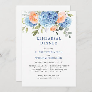 Blue Hydrangea Blush Pink Roses Probe Dinner Einladung
