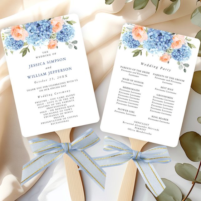 Blue Hydrangea Blush Rose Hochzeitsprogramm Fächer (Von Creator hochgeladen)
