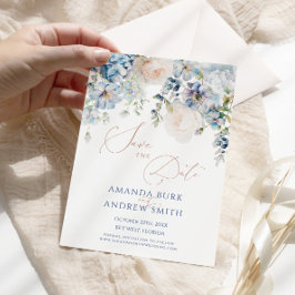 Blue Hydrangea & Blush Rose Save the Date Einladung