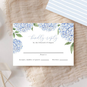 Blue Hydrangea Border Classic Wedding Reply RSVP Karte