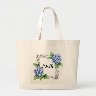 Blue Hydrangea Border Customized Jumbo Stoffbeutel