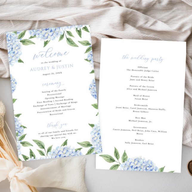 Blue Hydrangea Border Folding Paper Program Flyer (Von Creator hochgeladen)
