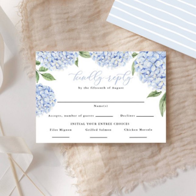 Blue Hydrangea Border Food Choices RSVP Karte (Von Creator hochgeladen)