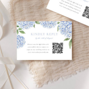 Blue Hydrangea Border Modern QR Code Wedding Antwo RSVP Karte