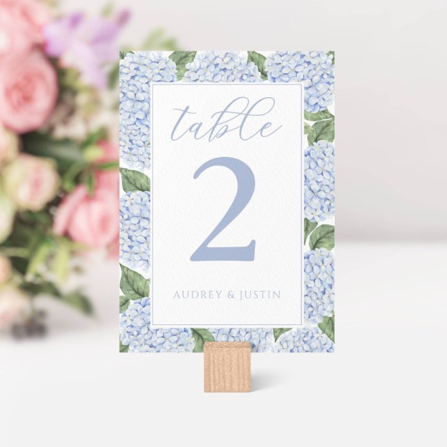 Blue Hydrangea Border Personalisiert Tischnummer (Von Creator hochgeladen)