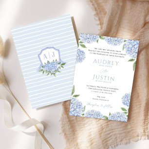 Blue Hydrangea Border, Personalisiertes Wappen Hoc Einladung