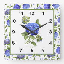 Blue Hydrangea Botanical Art Square Uhr