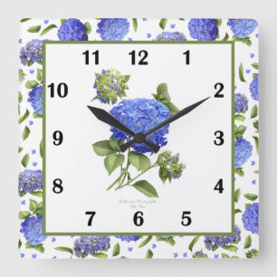 Blue Hydrangea Botanical Art Square Uhr