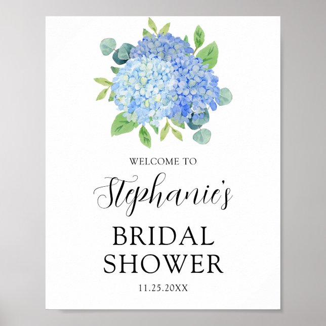 Blue Hydrangea Botanisches Brautparty Willkommen Poster (Vorne)
