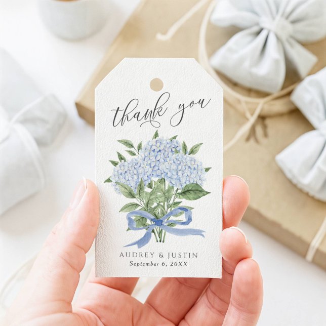 Blue Hydrangea Bouquet Blue Ribbon Wedding Geschenkanhänger (Von Creator hochgeladen)