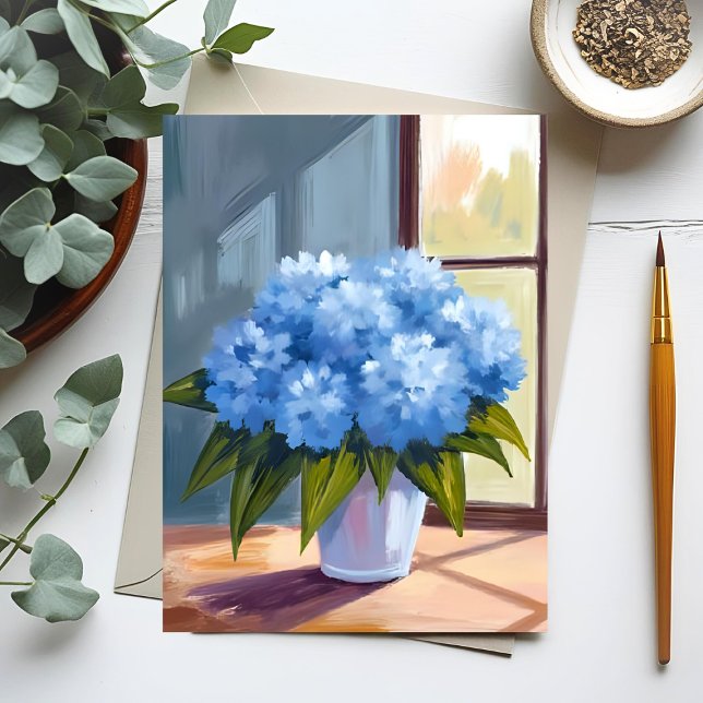 Blue Hydrangea Bouquet Blumenbemalung Postkarte (Von Creator hochgeladen)