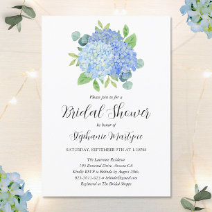 Blue Hydrangea Bouquet Botanisches Brautparty Einladung