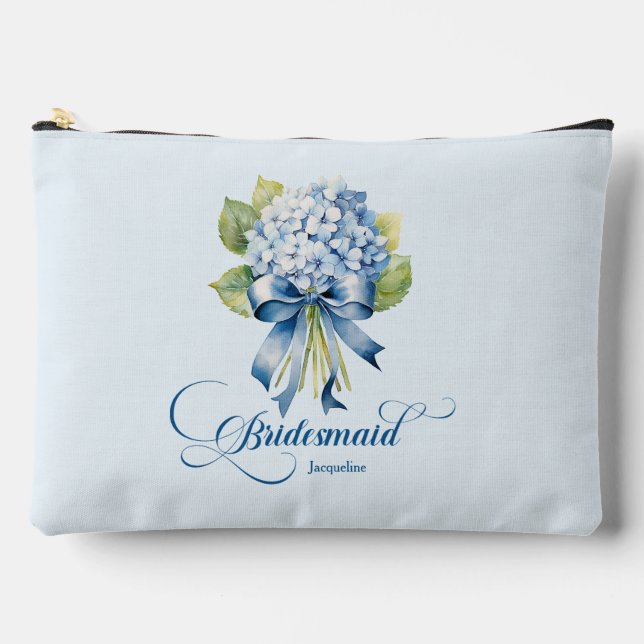 Blue Hydrangea Bouquet Bridesmaid Bachelorette Zubehörtasche (Vorderseite)