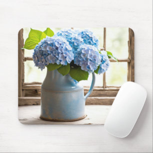 Blue Hydrangea Bouquet in Window Mousepad