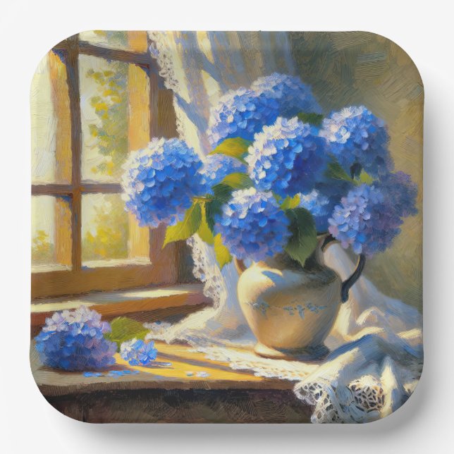 Blue Hydrangea Bouquet Pappteller (Vorderseite)