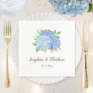 Blue Hydrangea Bouquet Watercolor Floral Wedding Serviette