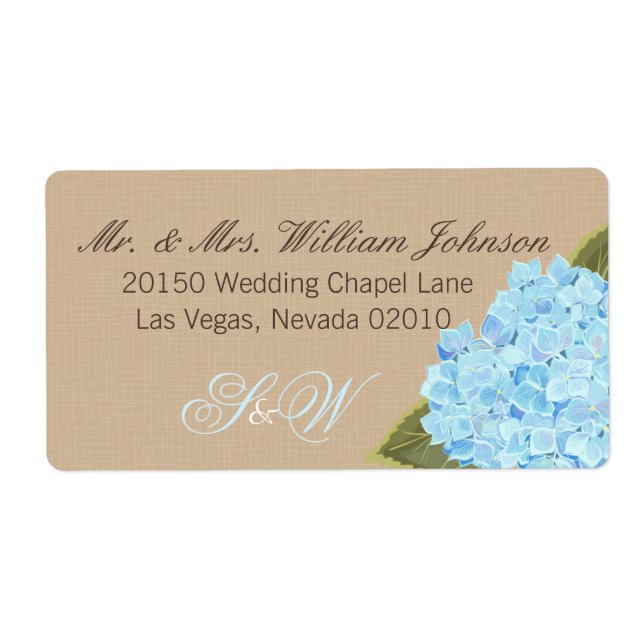 Blue Hydrangea Bouquet Wedding Label (Vorne)