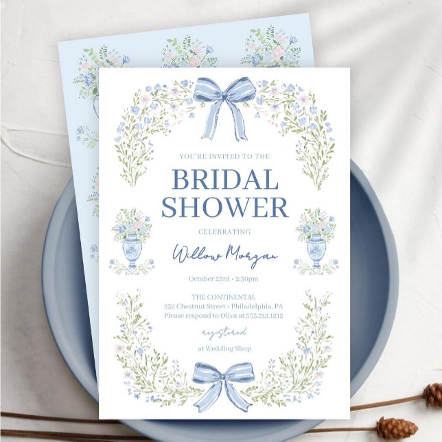 Blue Hydrangea Bow Bridal Shower Invitation Einladung (Von Creator hochgeladen)