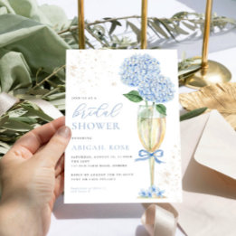Blue Hydrangea Brautparty Gold Champagne Einladung