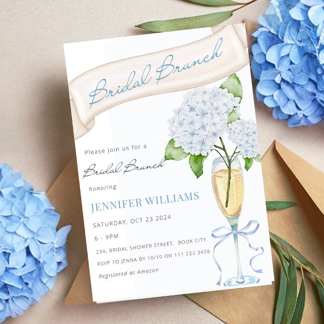 Blue Hydrangea Bridal Brunch Brautparty Einladung (Blue Hydrangea Bridal Brunch Bridal Shower Invitation)