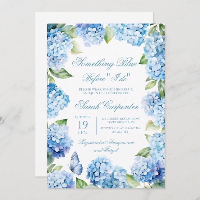 Blue Hydrangea Bridal Dusche Einladung (Vorne/Hinten)
