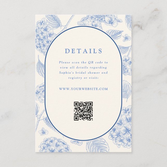 Blue Hydrangea Bridal Shower QR Code  Begleitkarte (Vorderseite)