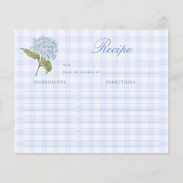Blue Hydrangea Bridal Shower Recipe Card (Vorderseite)