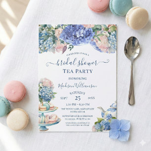 Blue Hydrangea Bridal Shower Tea Party QR code Einladung