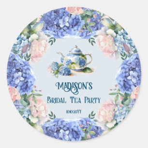 Blue Hydrangea Bridal Tea Party Runder Aufkleber