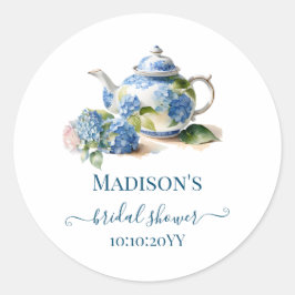 Blue Hydrangea Bridal Tea Party Runder Aufkleber