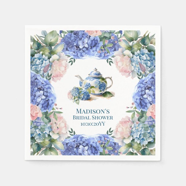 Blue Hydrangea Bridal Tea Party Serviette (Vorderseite)