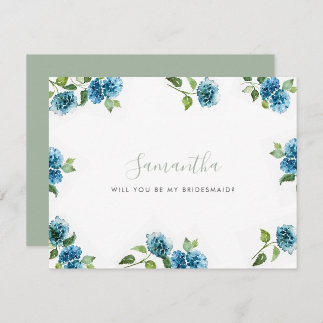 Blue Hydrangea Bridesmaid Proposal Cards (Vorne/Hinten)