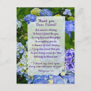 Blue Hydrangea Christlich Danke Postcard Postkarte