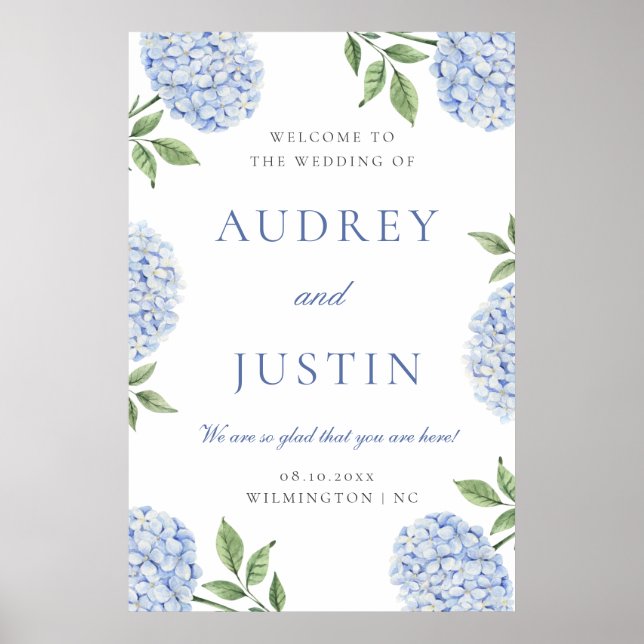 Blue Hydrangea Classic Border, XL Wedding Welcome Poster (Vorne)