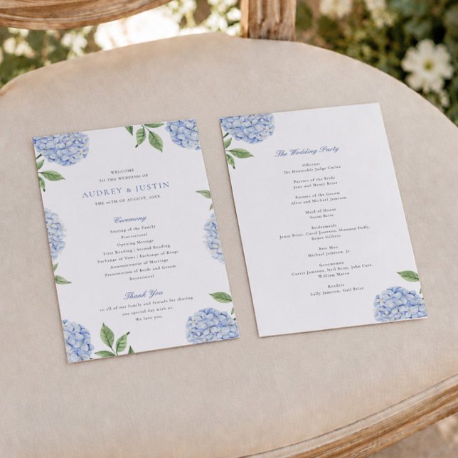 Blue Hydrangea Classic Wedding Paper Program Flyer (Von Creator hochgeladen)