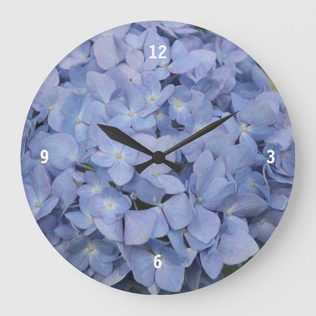 Blue Hydrangea Clock Große Wanduhr (Vorderseite)
