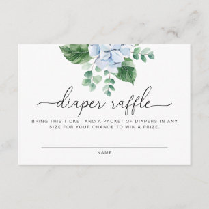 Blue Hydrangea Diaper Raffle Ticket Enclosure Card Begleitkarte