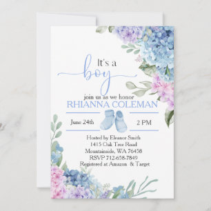 Blue Hydrangea elegante Babydusche Einladung
