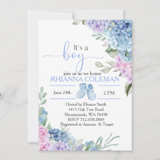 Blue Hydrangea elegante Babydusche Einladung