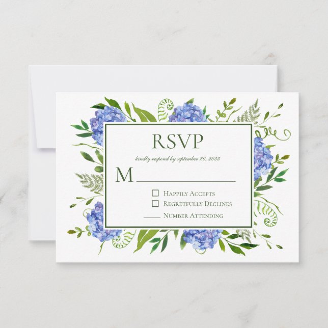 Blue Hydrangea Engagement Party RSVP Karte (Vorderseite)