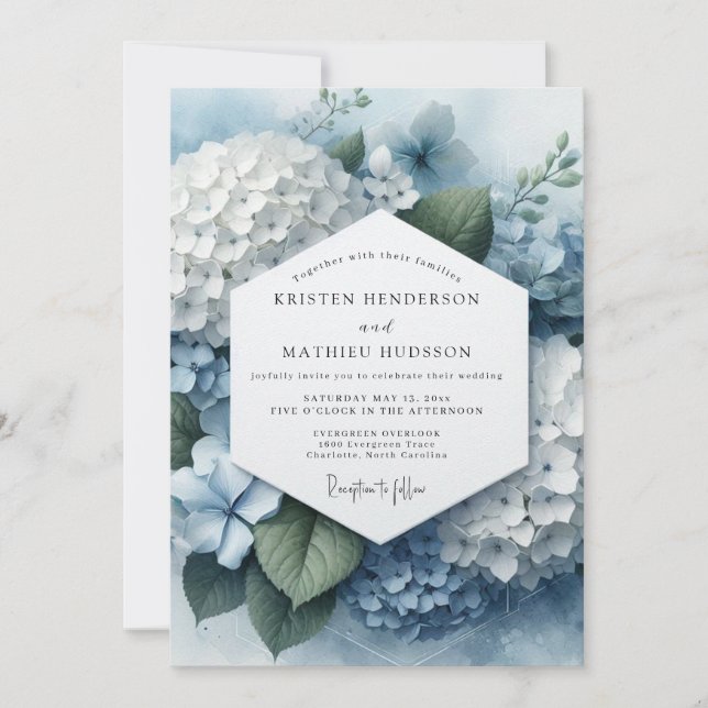 Blue Hydrangea Ethereal Wedding Einladung (Vorderseite)