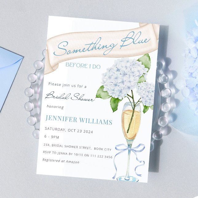 Blue Hydrangea Etwas Blue Brautparty Einladung (Something Blue Before I Do Blue Hydrangea Bridal Shower Invitation)