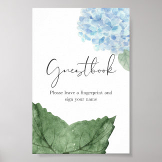 Blue Hydrangea Fingerprint Guest Book Sign Poster