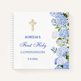 Blue Hydrangea First Communion Guest Book Notizbuch
