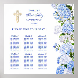 Blue Hydrangea First Communion Seating Chart Poster