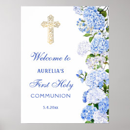 Blue Hydrangea First Communion Welcome Poster