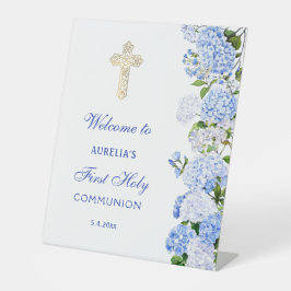 Blue Hydrangea First Communion Welcome Sockelschild
