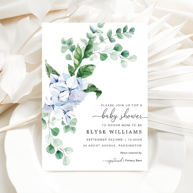 Blue Hydrangea Floral Baby Dusche Einladung (Baby Shower Invitation)
