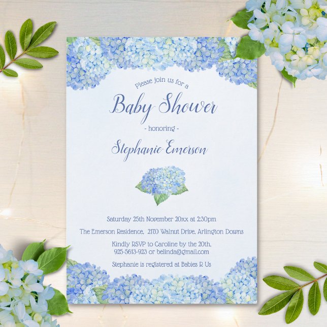 Blue Hydrangea Floral Baby Dusche Einladungen (Von Creator hochgeladen)