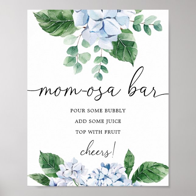 Blue Hydrangea Floral Baby Dusche Mama-osa Bar Sig Poster (Vorne)